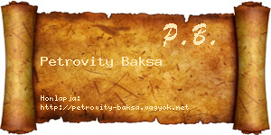 Petrovity Baksa névjegykártya